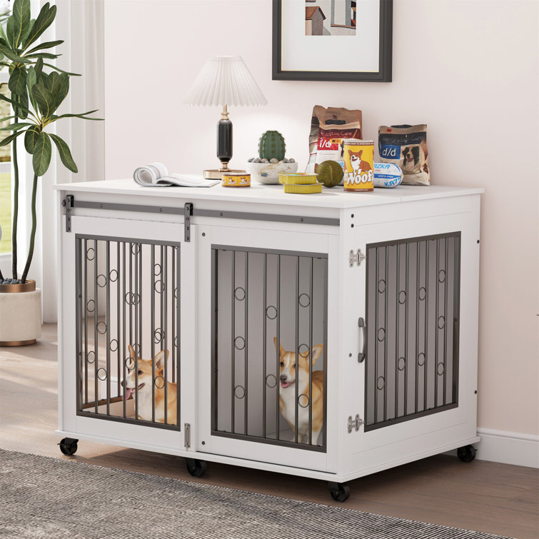 AntiBite Barn Door Dog Crate Dog Cage Kennel w/ Removable Partition